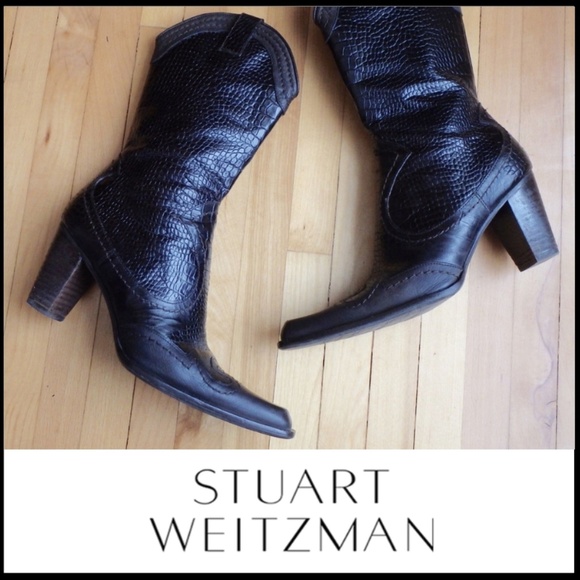 Stuart Weitzman Shoes - STUART WEITZMAN Croc Leather Cowboy Boots, 6M